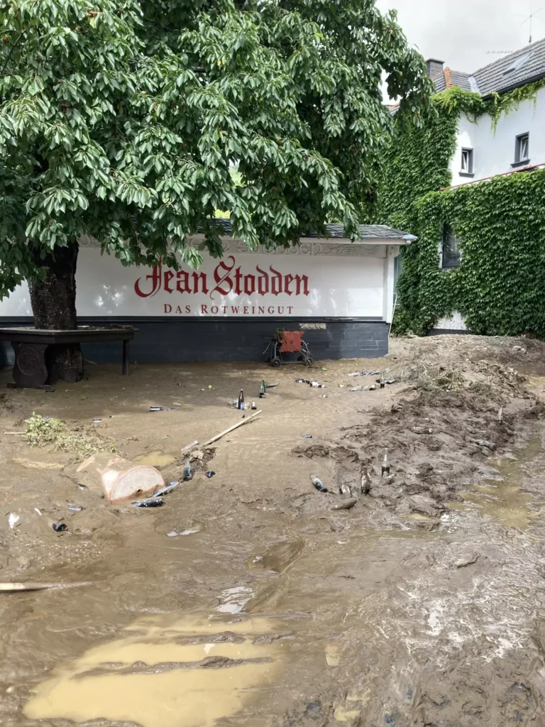 Поврежденный наводнением подвал винодельни Йен Штодден в 2021 году.